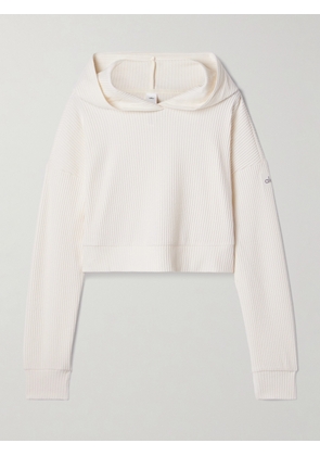 Alo Yoga - Muse Cropped Ribbed Brushed-jersey Hoodie - Ivory - xx small,x small,small,medium,large