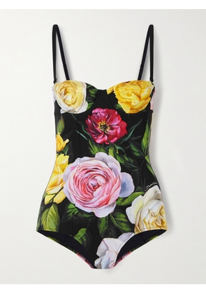 Dolce & Gabbana - Cutout Floral-print Underwired Swimsuit - Black - 1,2,3,4,5