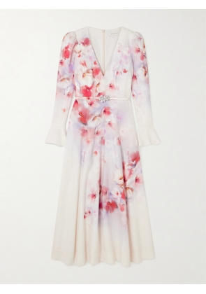 Zimmermann - Crush Belted Floral-print Linen Midi Dress - Cream - 00,1,2,3,4
