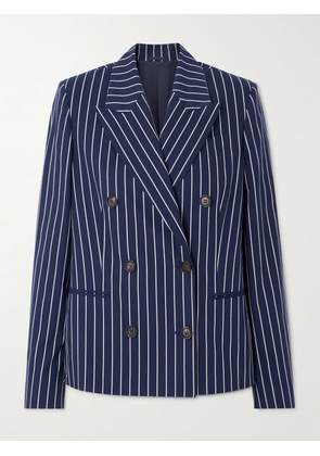 Brunello Cucinelli - Double-breasted Striped Cotton And Silk-blend Blazer - Blue - IT36,IT38,IT40,IT42,IT44,IT46,IT48,IT50