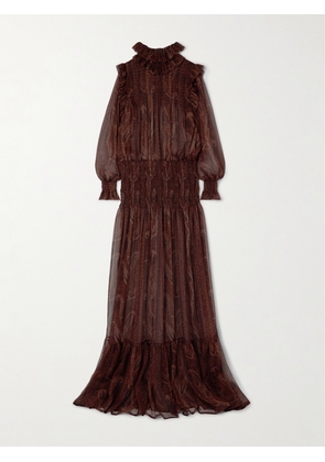 SAINT LAURENT - Shirred Paisley-print Silk-chiffon Maxi Dress - FR 34,FR 36,FR 38,FR 40