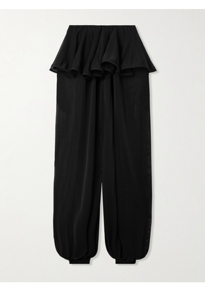 Alaïa - Pleated Georgette Peplum Tapered Pants - Black - FR 34,FR 36,FR 38,FR 40,FR 42