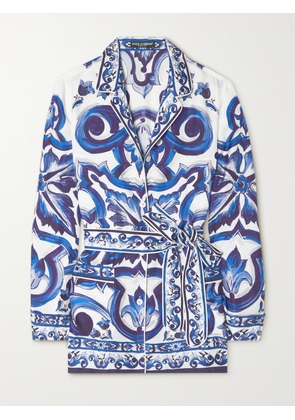Dolce & Gabbana - Maiolica Printed Silk-satin Shirt - Blue - IT36,IT38,IT40,IT42,IT44,IT46,IT48,IT50