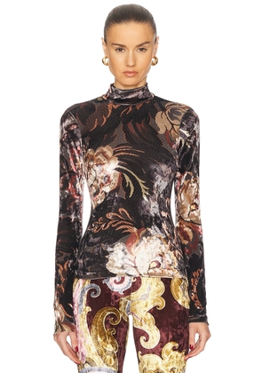 Etro Long Sleeve Top in Print On Grey Base - Black. Size 38 (also in ).