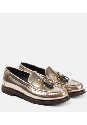 Brunello Cucinelli Metallic leather penny loafers