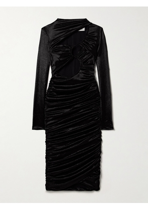 Isabel Marant - Rayana Cutout Gathered Metallic Hammered Silk-blend Satin Midi Dress - Black - FR 34,FR 36,FR 38,FR 40,FR 42,FR 44