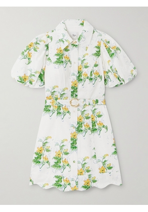 Aje - Demi Belted Floral-print Cotton-poplin Mini Shirt Dress - White - UK 4,UK 6,UK 8,UK 10,UK 12,UK 14,UK 16