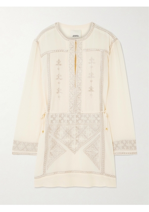 Isabel Marant - Oaria Tie-detailed Embroidered Silk Crepe De Chine Mini Dress - Ecru - FR 34,FR 36,FR 38,FR 40,FR 42,FR 44