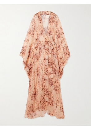 ROSAMOSARIO - Midsummer Breeze Belted Floral-print Silk-chiffon Robe - Neutrals - small,medium,large,x large