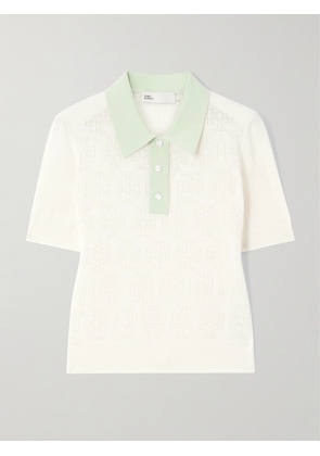 TORY SPORT - Two-tone Pointelle-knit Cotton-blend Polo Shirt - Ivory - x small,small,medium,large,x large