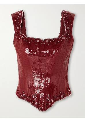 Clio Peppiatt - Syrah Embellished Tulle Bustier Top - Burgundy - x small,small,medium,large,x large