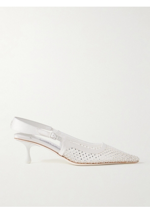 Jimmy Choo - Amel 50 Crystal-embellished Mesh And Satin Slingback Pumps - Ivory - IT36,IT36.5,IT37,IT37.5,IT38,IT38.5,IT39,IT39.5,IT40,IT40.5,IT41,IT42