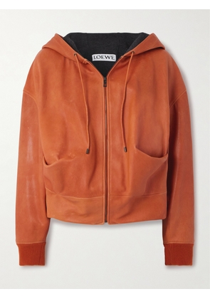 LOEWE - Hooded Draped Leather Jacket - Orange - FR 34,FR 36,FR 38,FR 40,FR 42