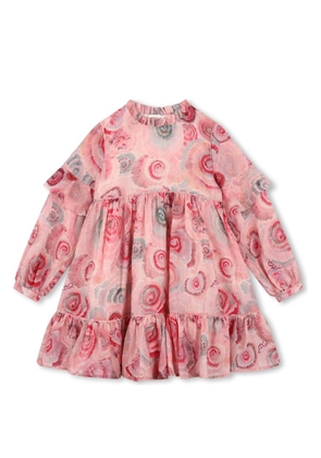 Chloe Kids Ruffles Detail Spiral Print Wool Dress