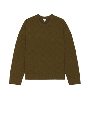 Bottega Veneta Crew Neck Wool Intreccio 3d Knit Sweater in Olive Oil - Olive. Size XL/1X (also in ).