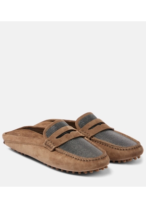 Brunello Cucinelli Monili suede driving mules