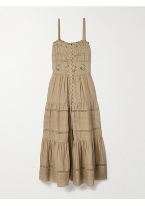 Marant Étoile - Divine Lace-trimmed Broderie Anglaise Cotton-voile Midi Dress - Brown - FR 34,FR 36,FR 38,FR 40,FR 42,FR 44