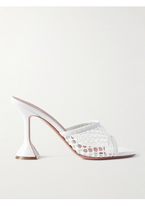 Amina Muaddi - Lupita Fishnet And Leather Mules - White - IT36,IT36.5,IT37,IT37.5,IT38,IT38.5,IT39,IT39.5,IT40,IT40.5,IT41,IT41.5,IT42
