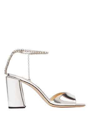 Jimmy Choo Saeda 85 Crystal Metallic Leather Sandals