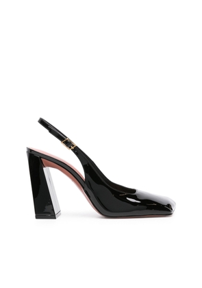 Amina Muaddi Ladies Patent Black Charlotte Heeled Pumps