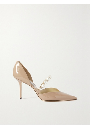 Jimmy Choo - Aurelie 85 Embellished Patent-leather Point-toe Pumps - Neutrals - IT34,IT35,IT35.5,IT36,IT36.5,IT37,IT37.5,IT38,IT38.5,IT39,IT39.5,IT40,IT40.5,IT41,IT42,IT43