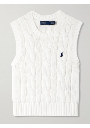 Polo Ralph Lauren - Embroidered Cable-knit Cotton Vest - White - xx small,x small,small,medium,large,x large