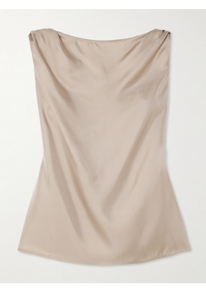 Loulou de Saison - Remy Knotted Silk-twill Top - Neutrals - x small,small,medium,large,x large