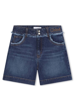 Chloe Girls Denim Blue Logo-Embroidered Shorts