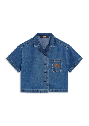 Young Versace Medusa Head-Motif Camp-Collar Denim Shirt