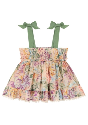 Zimmermann Girls Watercolour Floral Halliday Shirred Top