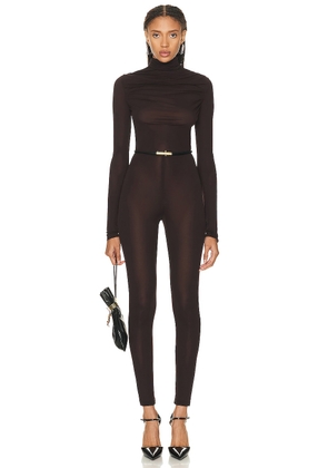 Saint Laurent Turtleneck Jumpsuit in Chocolate - Chocolate. Size 36 (also in ).