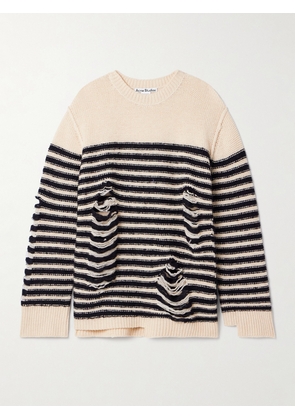 Acne Studios - Distressed Striped Wool-blend Sweater - Cream - xx small,x small,small,medium,large