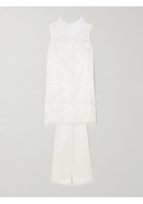 Self-Portrait - Embellished Appliquéd Tulle And Satin Mini Dress - White - UK 4,UK 6,UK 8,UK 10,UK 12,UK 14,UK 16