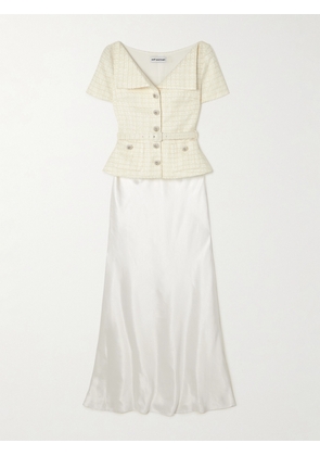 Self-Portrait - Belted Embellished Bouclé And Satin Maxi Dress - Cream - UK 4,UK 6,UK 8,UK 10,UK 12,UK 14,UK 16