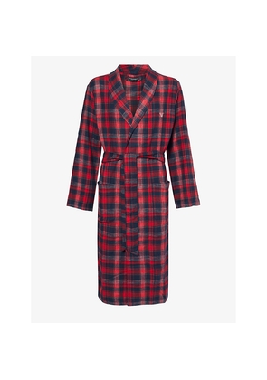 Mens Emporio Armani Logo-Embroidery Check Cotton-Flannel Dressing Gown