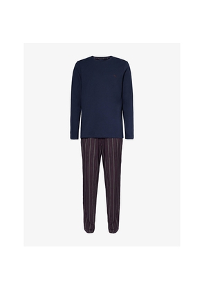 Mens Emporio Armani Crewneck Embroidered-Branded Relaxed-Fit Cotton-Jersey Pyjamas