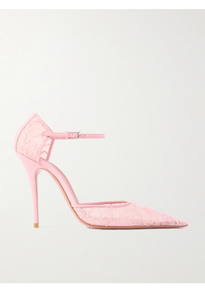 Amina Muaddi - Barbara Leather-trimmed Lace Pumps - Pink - IT36,IT36.5,IT37,IT37.5,IT38,IT38.5,IT39,IT39.5,IT40,IT40.5,IT41,IT41.5,IT42