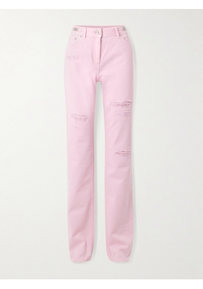 Versace - Distressed Embellished Mid-rise Straight-leg Jeans - Pink - 25,26,27,28,29,30,31