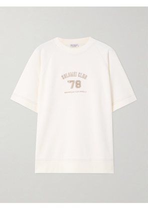Brunello Cucinelli - Embroidered Cotton-jersey T-shirt - White - xx small,x small,small,medium,large,x large,xx large