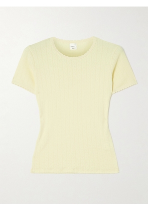 LESET - Pointelle-knit Cotton T-shirt - Yellow - x small,small,medium,large,x large