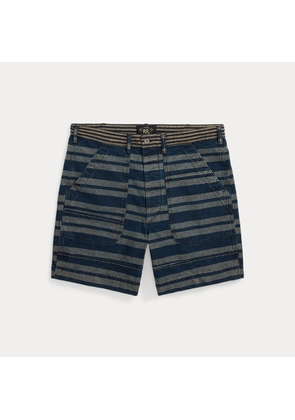 Indigo Striped Linen-Cotton Short