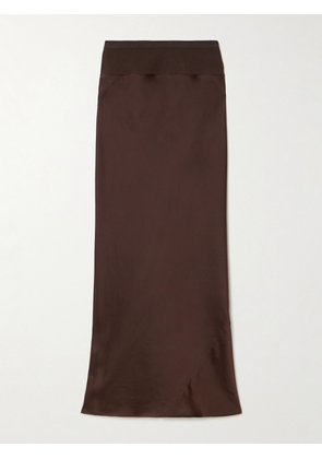 Rick Owens - Ribbed Cotton-blend Trimmed Charmeuse Maxi Skirt - Brown - IT38,IT40,IT42,IT44,IT46,IT48