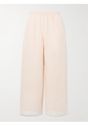 Eres - Lagune Lace-trimmed Linen Wide-leg Pajama Pants - Pink - small,medium,large