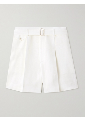 Ralph Lauren Collection - Denise Belted Pleated Linen Shorts - White - US0,US2,US4,US6,US8,US10,US12