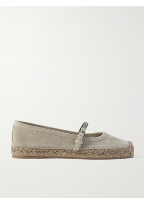 Brunello Cucinelli - Bead-embellished Suede Mary Jane Espadrille Flats - Brown - IT36,IT37,IT38,IT39,IT40,IT41