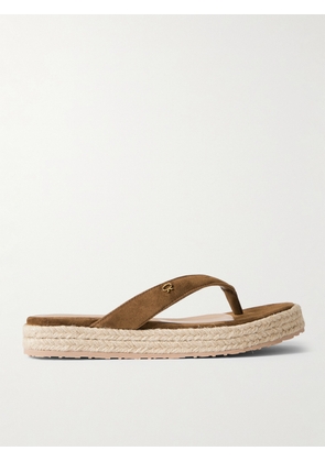 Gianvito Rossi - Embellished Suede Platform Espadrille Flip Flops - Brown - IT36,IT36.5,IT37,IT37.5,IT38,IT38.5,IT39,IT39.5,IT40,IT40.5,IT41,IT41.5,IT42