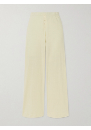 LESET - Boxer Pointelle-knit Cotton Wide-leg Pants - Yellow - x small,small,medium,large,x large