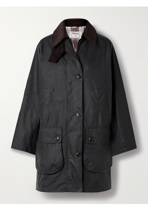 Barbour - + Barbour The Edit By Alexa Loren Corduroy-trimmed Waxed-cotton Jacket - Black - UK 6,UK 8,UK 10,UK 12,UK 14,UK 16,UK 18