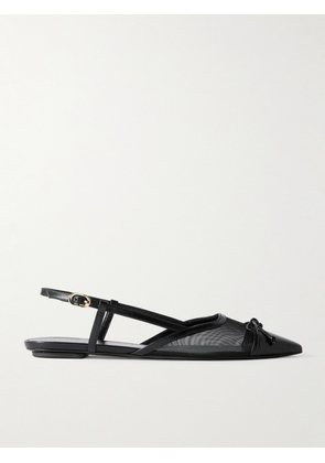 Stuart Weitzman - Kitty Bow-embellished Leather-trimmed Mesh Flats - Black - US5,US5.5,US6,US6.5,US7,US7.5,US8,US8.5,US9,US9.5,US10,US10.5,US11,US11.5