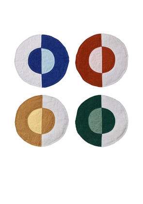 Misette Linen Embroidered Coasters Set Of 4 in Multi - Red. Size all.
